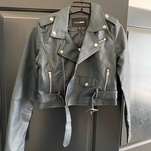 Cropped Faux Leather Jacket - Teal